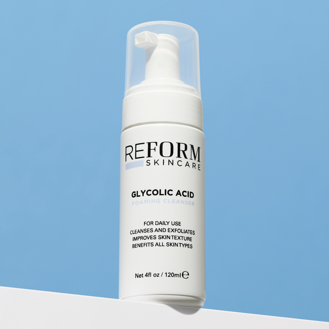 Reform Skincare Glycolic Acid Foaming Cleanser for dull or uneven skin, exfoliating face wash to smooth texture and brighten complexion