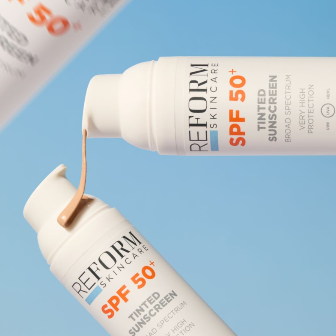 Reform Skincare SPF 50+ tinted sunscreen for face, broad spectrum mineral sun protection