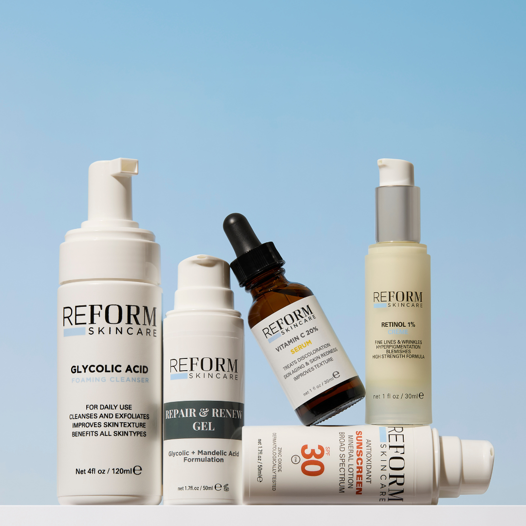Reform Skincare Resurface Routine kit for mild scarring and uneven texture, complete exfoliating treatment for smoother skin